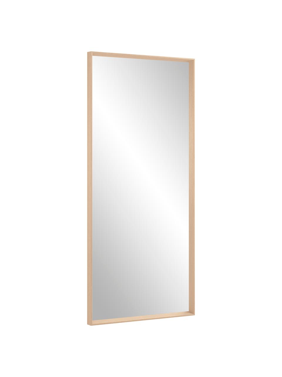 Eckiger Anlehnspiegel Nerina mit beigem Holzrahmen, Rahmen: Holz, Spiegelfläche: Spiegelglas, Beige, B 80 x H 180 cm