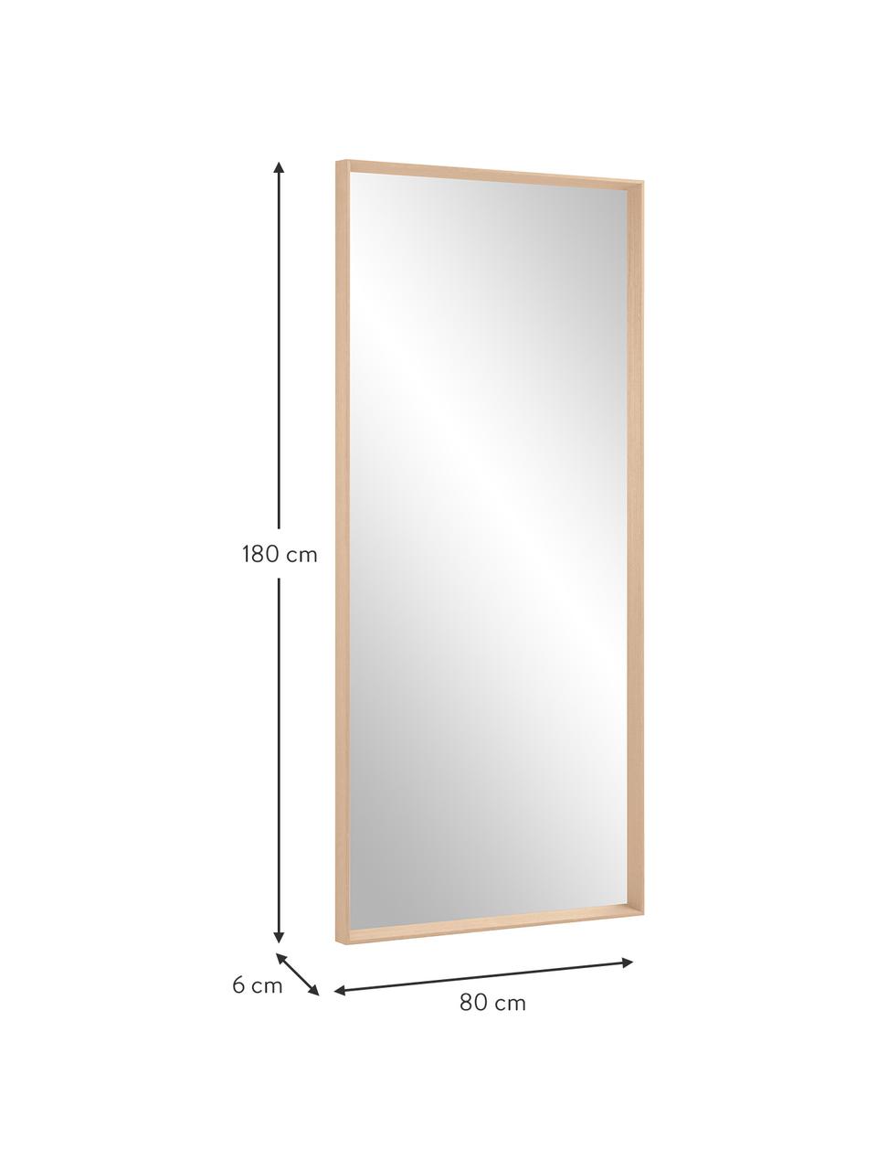 Eckiger Anlehnspiegel Nerina mit beigem Holzrahmen, Rahmen: Holz, Spiegelfläche: Spiegelglas, Beige, B 80 x H 180 cm