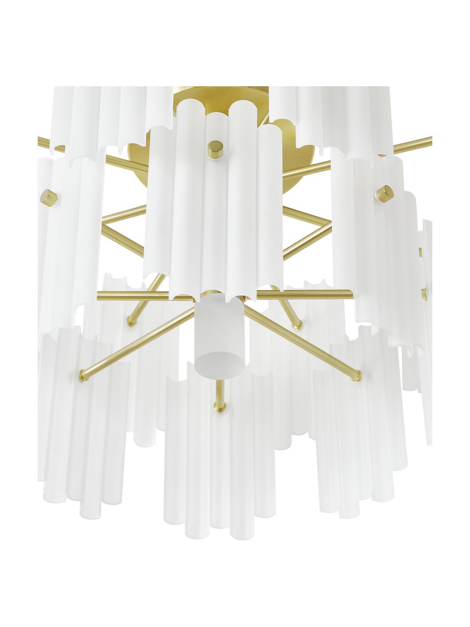 Plafón LED grande Alenia, Pantalla: vidrio acrílico, Anclaje: metal latón, Blanco, latón, Ø 57 x Al 34 cm