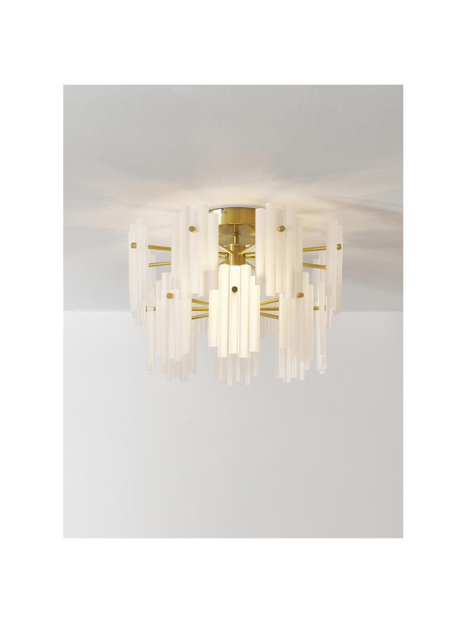 Plafón LED grande Alenia, Pantalla: vidrio acrílico, Anclaje: metal latón, Blanco, latón, Ø 57 x Al 34 cm