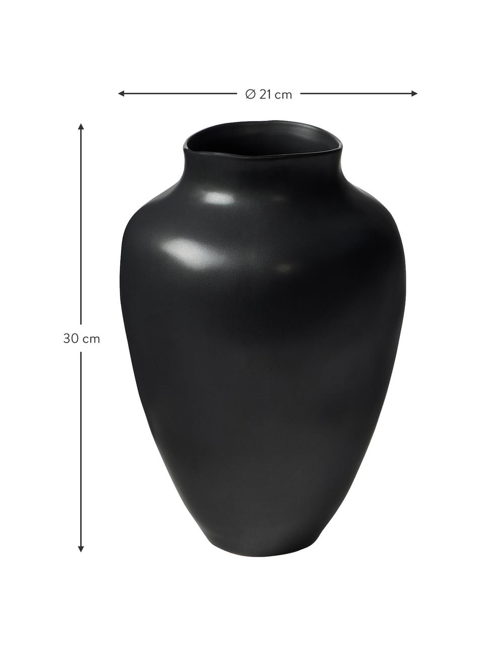 Handgefertigte Vase Latona, Steingut, Schwarz, matt, Ø 27 x H 41 cm