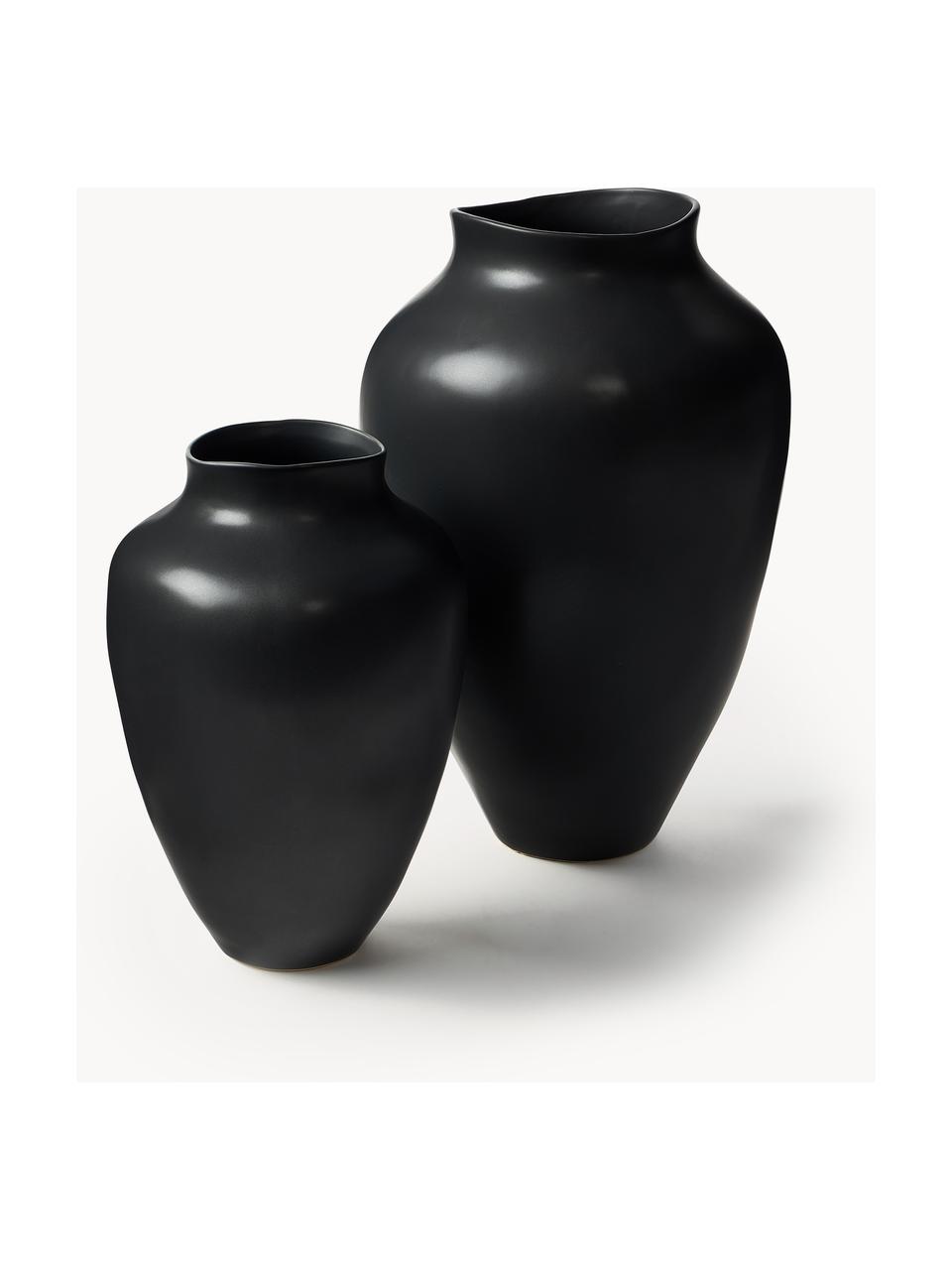 Handgefertigte Vase Latona, H 30 cm, Steingut, Schwarz, Ø 21 x H 30 cm