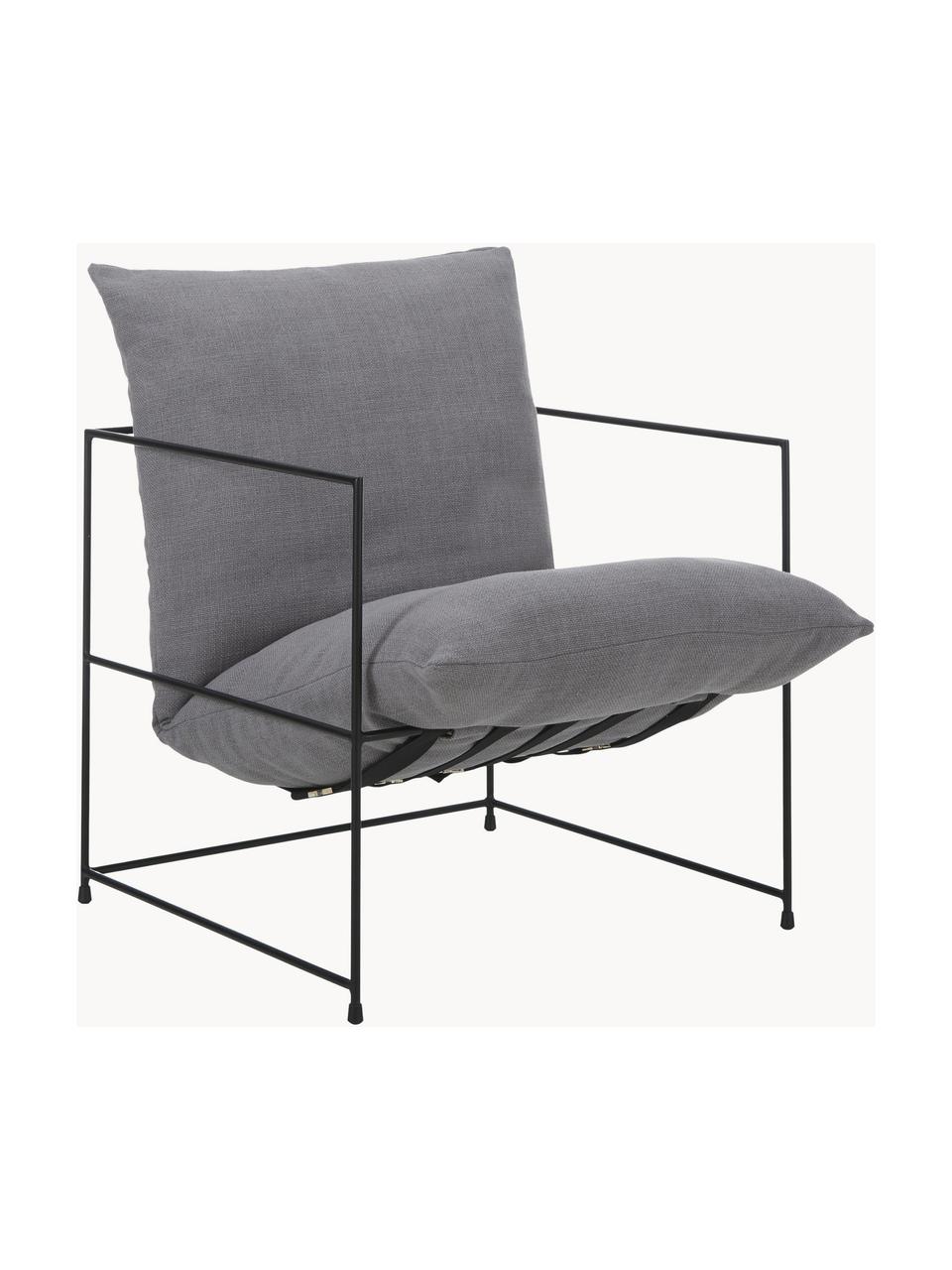 Fauteuil lounge gris foncé cadre en métal Wayne, Tissu gris, larg. 69 x prof. 74 cm