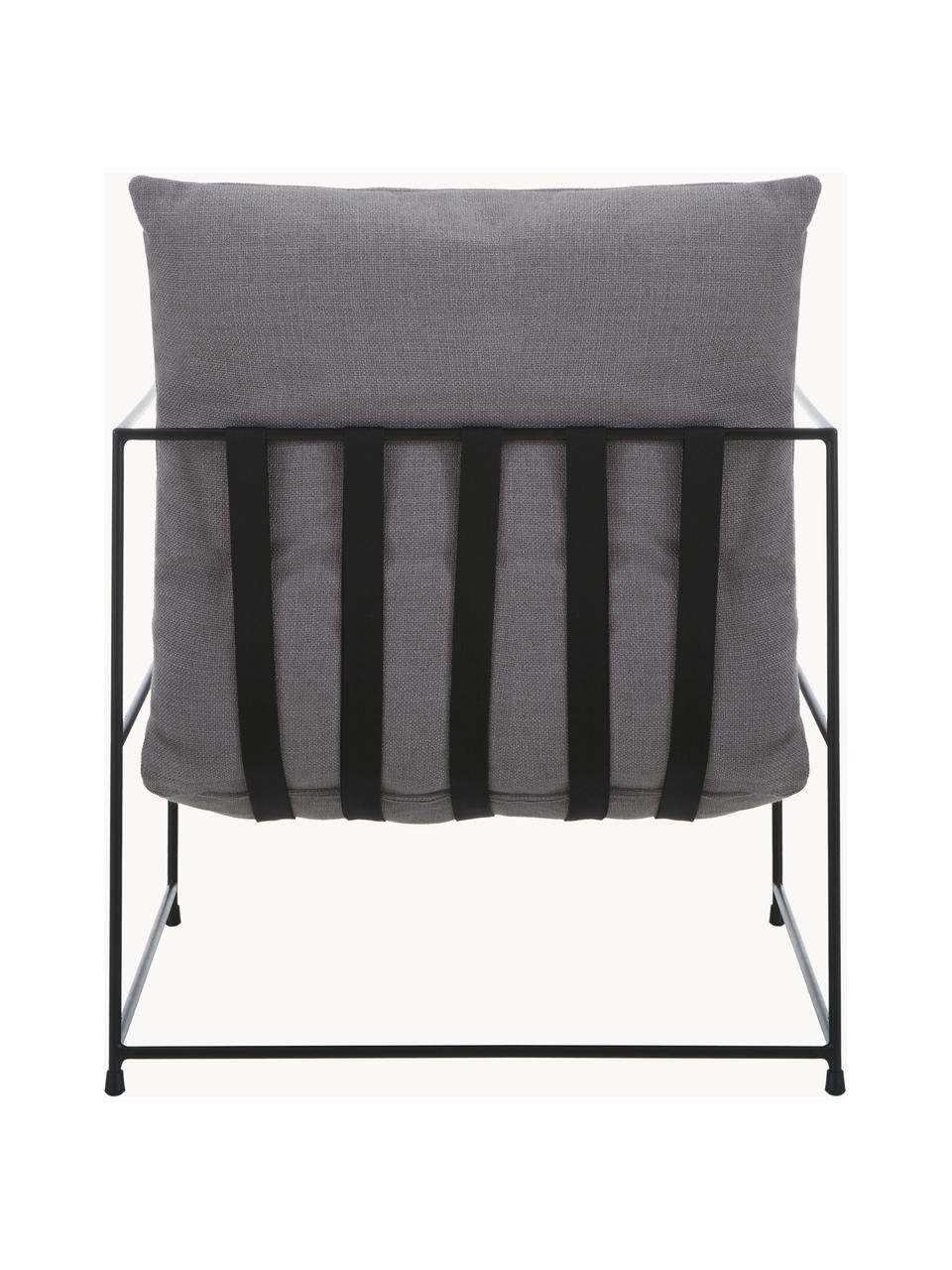 Fauteuil lounge gris foncé cadre en métal Wayne, Tissu gris, larg. 69 x prof. 74 cm