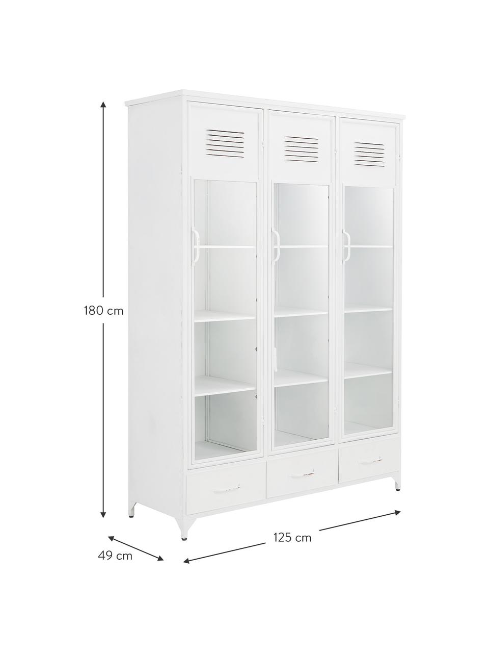 Vetrinetta con ante in vetro Looki, Credenza: metallo verniciato, Bianco, Larg. 125 x Alt. 180 cm