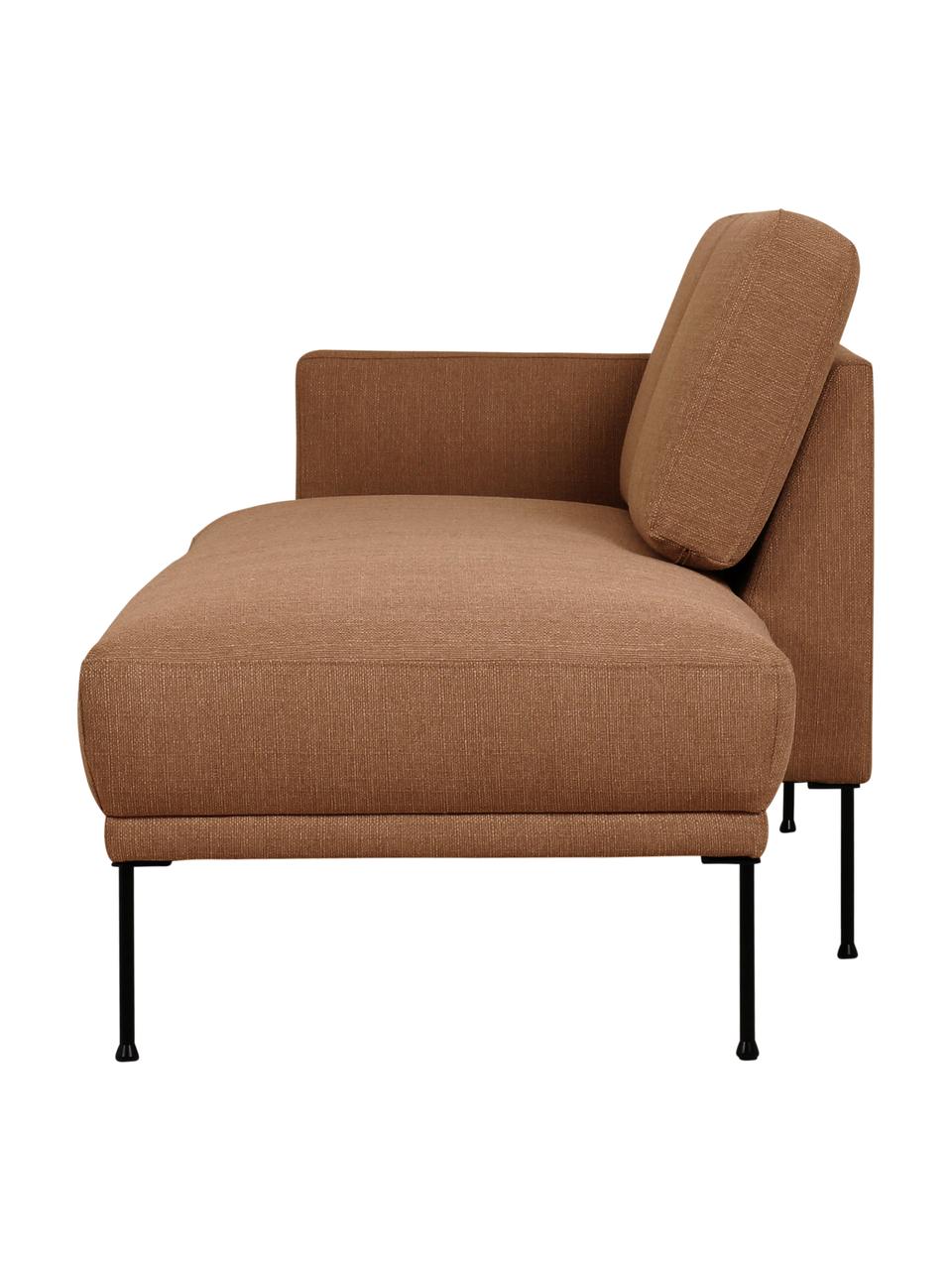 Chaise longue in tessuto con piedini in metallo Fluente, Rivestimento: 100% poliestere 35.000 ci, Struttura: legno di pino massiccio, , Piedini: metallo verniciato a polv, Tessuto color torrone, Larg. 202 x Prof. 85 cm, schienale a sinistra