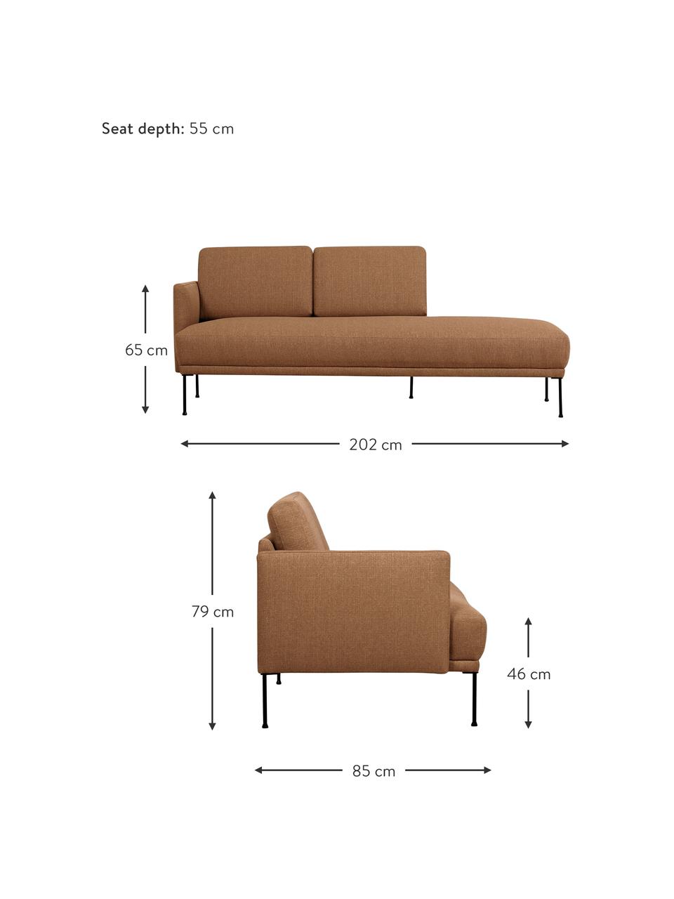 Chaise longue Fluente met metalen poten, Bekleding: 100% polyester, Frame: massief grenenhout, FSC-g, Poten: gepoedercoat metaal, Geweven stof nougat, B 202 x D 85 cm, rugleuning links