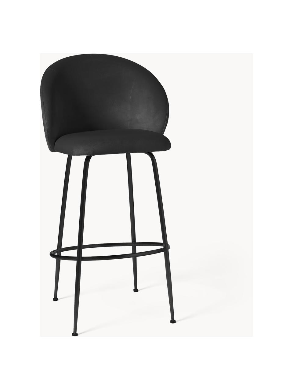 Krzesło barowe Luisa, Tapicerka: aksamit (100% poliester) , Stelaż: sklejka, Nogi: metal malowany proszkowo , Czarna tkanina, czarny, S 54 x W 108 cm