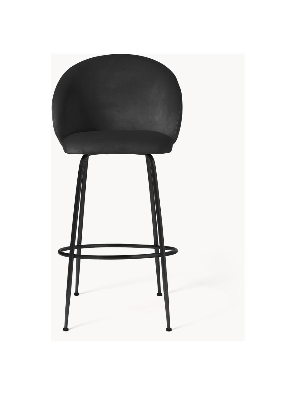 Tabouret de bar Luisa, Tissu noir, noir, larg. 54 x haut. 108 cm