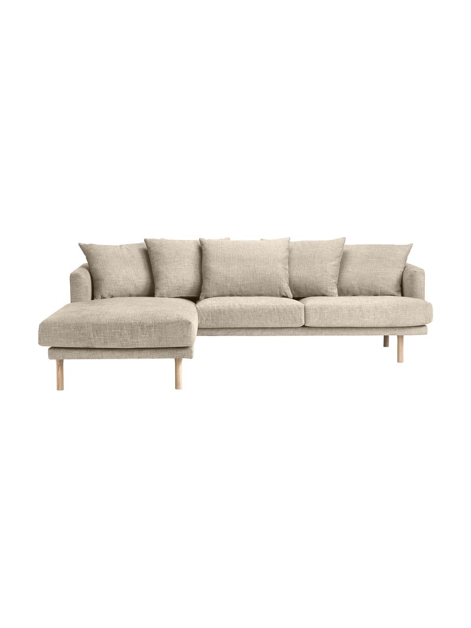 Sofá rinconera Adrian (3 plazas), Tapizado: 47% viscosa, 23% algodón,, Tapizado: relleno de espuma, Estructura: madera contrachapada, Patas: madera de roble aceitada, Tejido beige oscuro, An 255 x F 182 cm, chaise longue izquierda