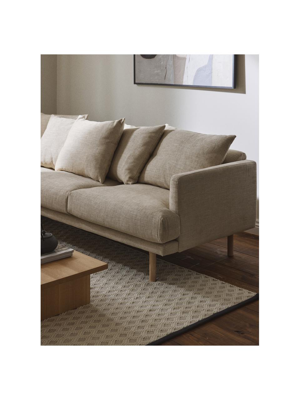 Divano angolare 3 posti  Adrian, Rivestimento: 47% viscosa, 23% cotone, , Struttura: compensato, Gambe: legno di quercia oliato Q, Tessuto beige, Larg. 255 x Prof. 182 cm, chaise longue a sinistra