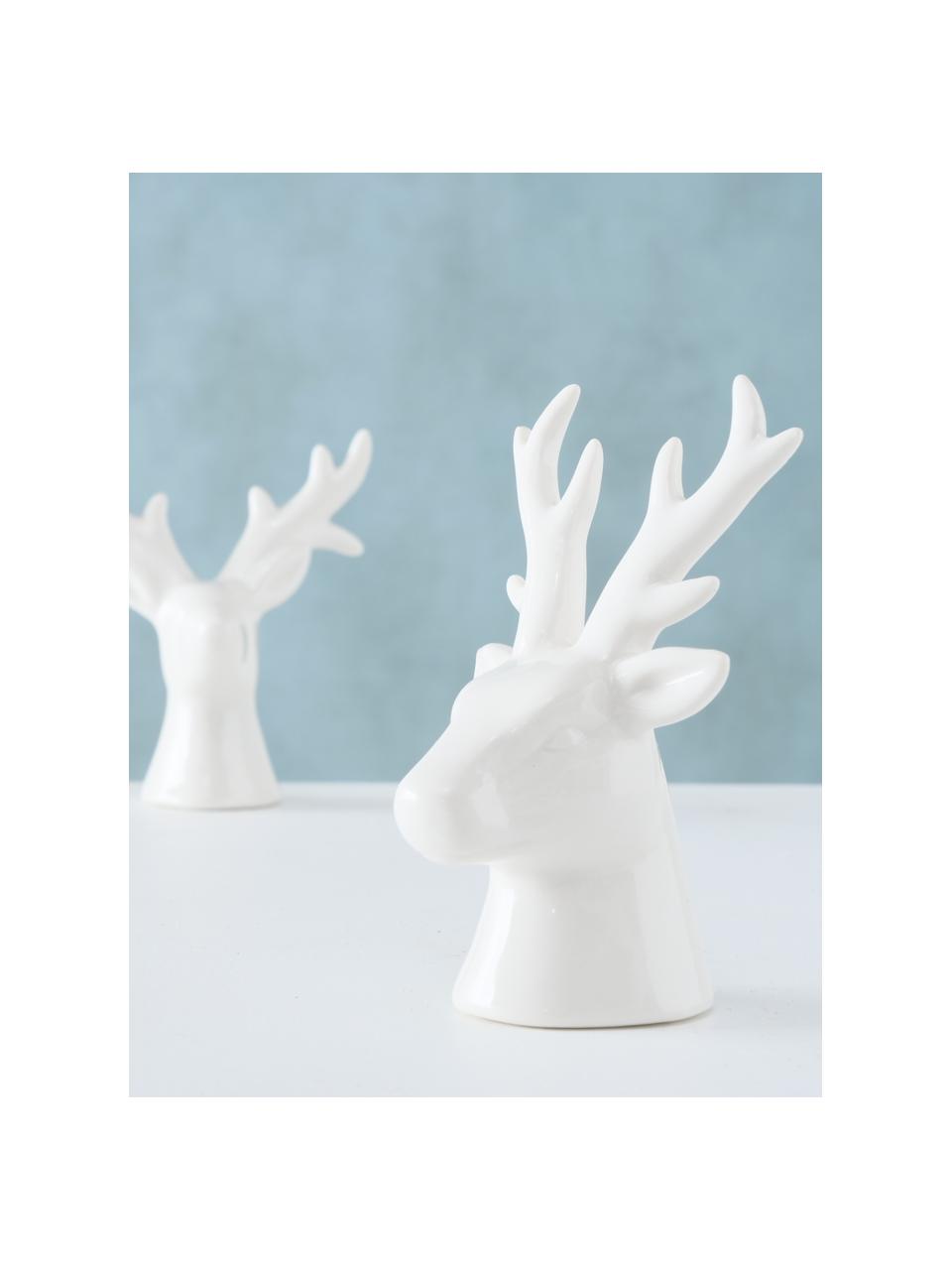 Set 2 cervi decorativi bianchi Thore, alt. 12 cm, Porcellana, Bianco, Larg. 11 x Alt. 12 cm