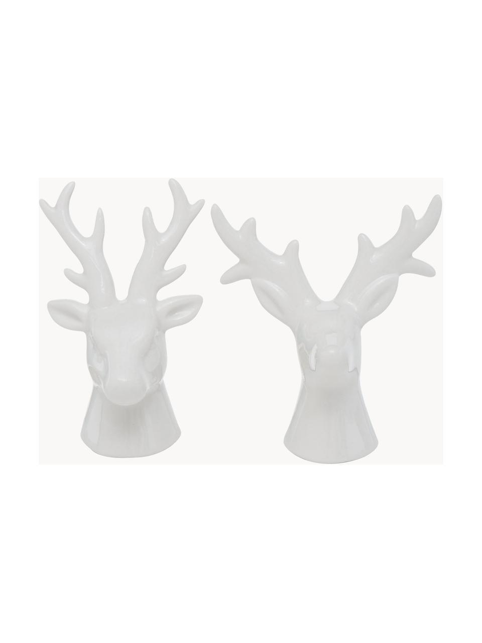 Set 2 cervi decorativi bianchi Thore, alt. 12 cm, Porcellana, Bianco, Larg. 11 x Alt. 12 cm