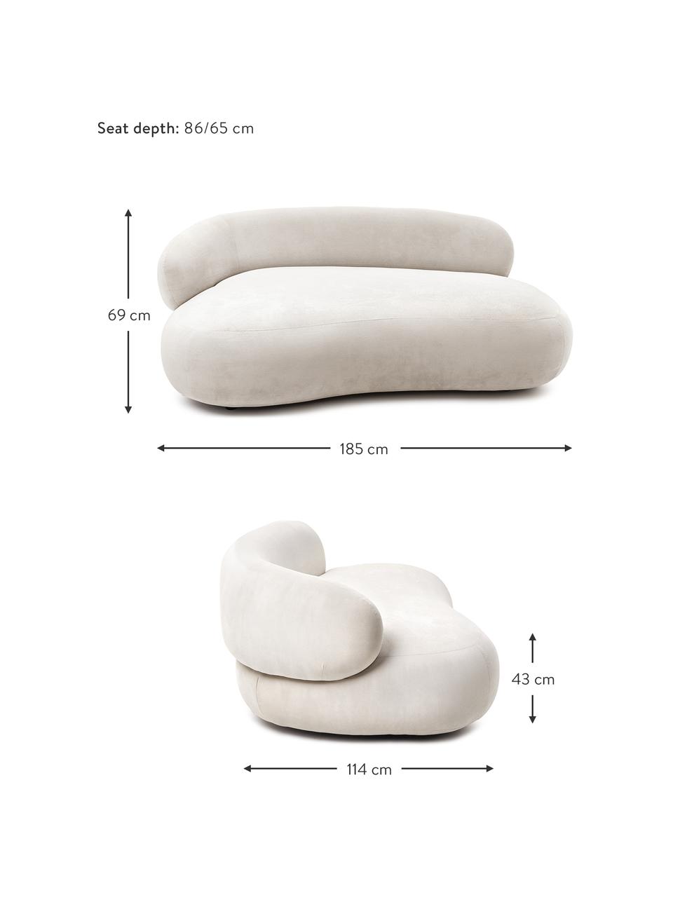 Sofa w kształcie nerki Alba (2-osobowa), Tapicerka: 97% poliester, 3% nylon D, Stelaż: lite drewno świerkowe z c, Nogi: tworzywo sztuczne, Kremowobiała tkanina, S 185 x G 114 cm, oparcie prawostronne