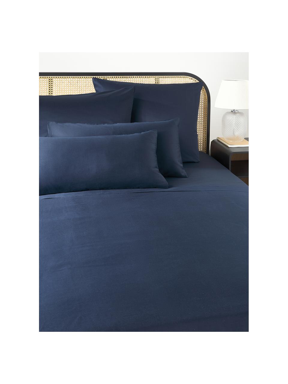 Drap plat en satin de coton Comfort, Bleu foncé, larg. 240 x long. 280 cm
