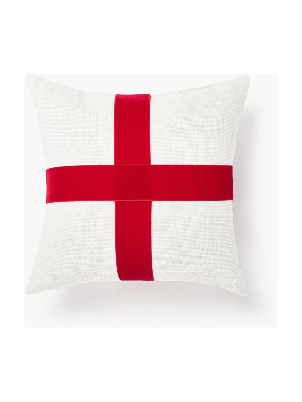 Cojín con lazo Cinnie, Funda: 95% poliéster, 5% nailon, Blanco, rojo, An 33 x L 33 cm
