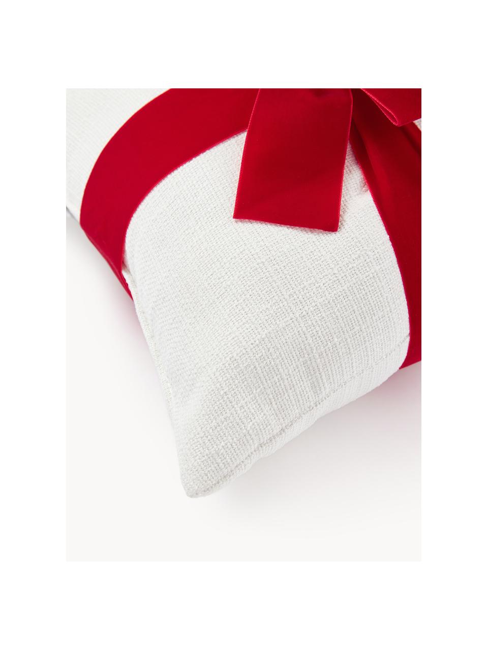 Cuscino con fiocco Cinnie, Esterno: 95% poliestere, 5% nylon, Bianco, rosso, Larg. 33 x Lung. 33 cm