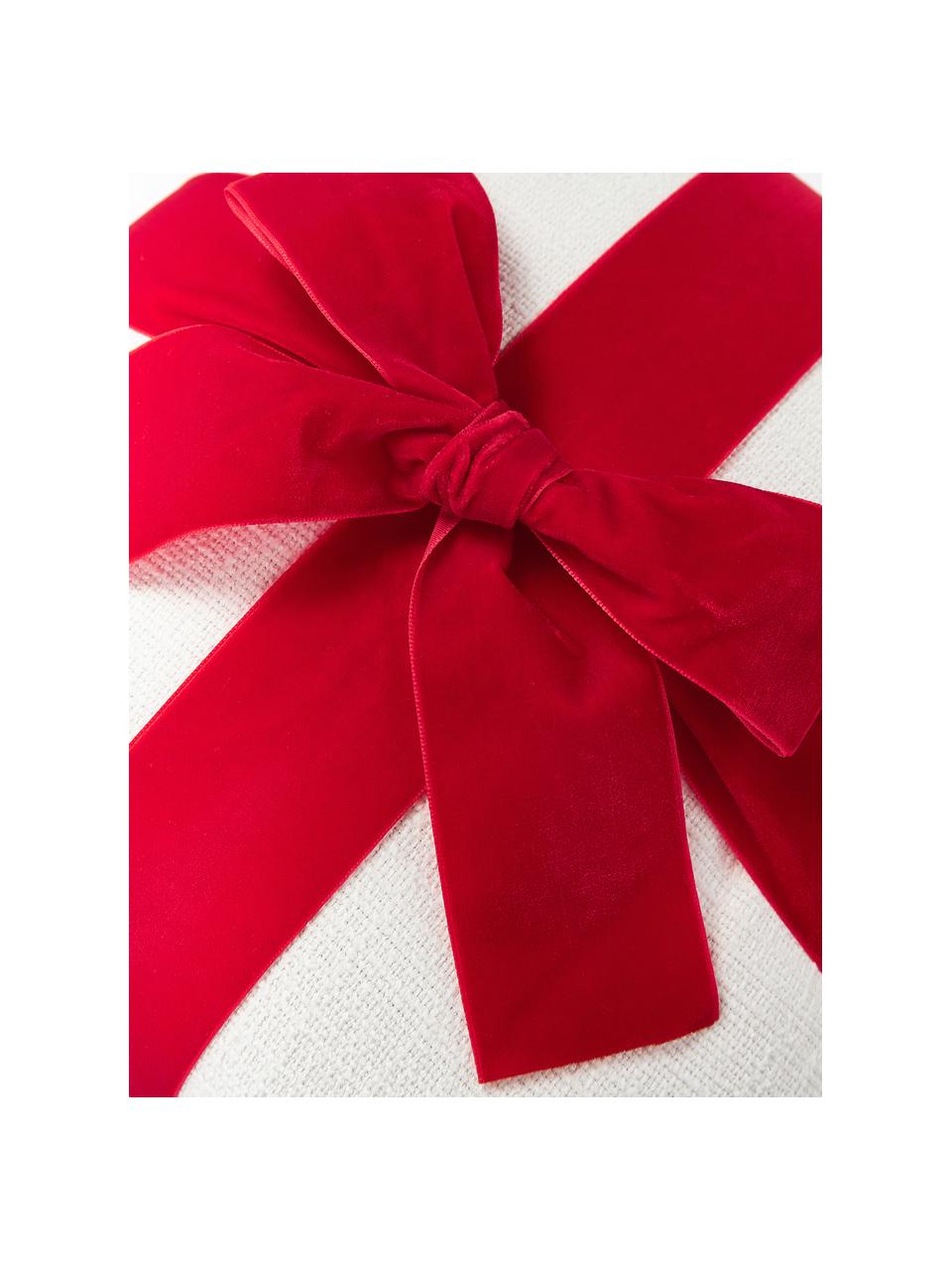 Polštář s mašlí Cinnie, Bílá, červená, Š 33 cm, D 33 cm