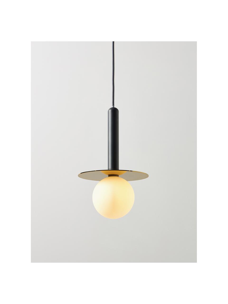 Kleine hanglamp Plate, Lampenkap: opaalglas, Zwart, goudkleurig, Ø 20 x H 32 cm