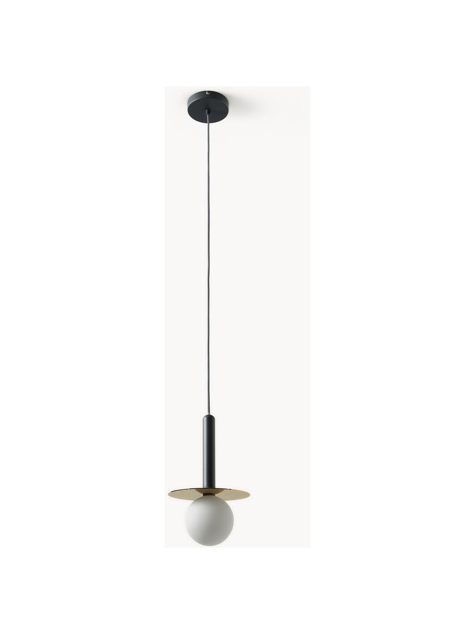 Lámpara de techo pequeña Plate, Pantalla: vidrio opalino, Cable: cubierto en tela, Negro, dorado, Ø 20 x Al 32 cm
