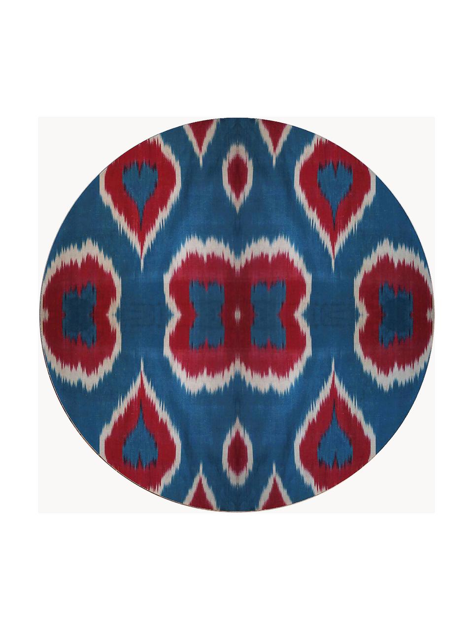 Handgefertigter Porzellan-Platzteller Ikat, Porzellan, Blau, Rostrot, Weiss, Ø 32 cm