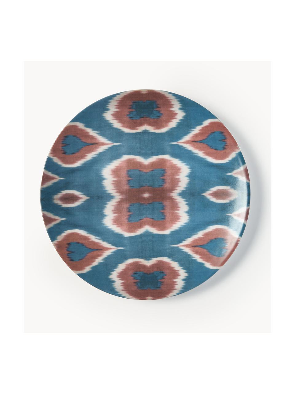 Assiette en porcelaine faite main Ikat, Porcelaine, Bleu, rouge rouille, blanc, Ø 32 cm