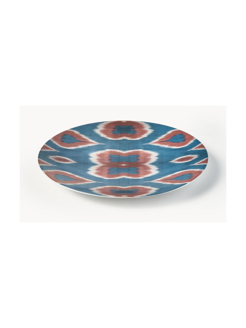 Assiette en porcelaine faite main Ikat, Porcelaine, Bleu, rouge rouille, blanc, Ø 32 cm