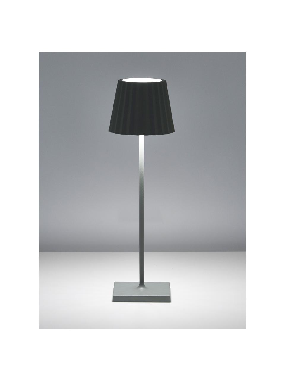 Mobiele dimbare LED outdoor tafellamp Trellia, Lampenkap: gelakt aluminium, Diffuser: kunststof, Lampvoet: gelakt aluminium, Saliegroen, Ø 12 x H 38 cm