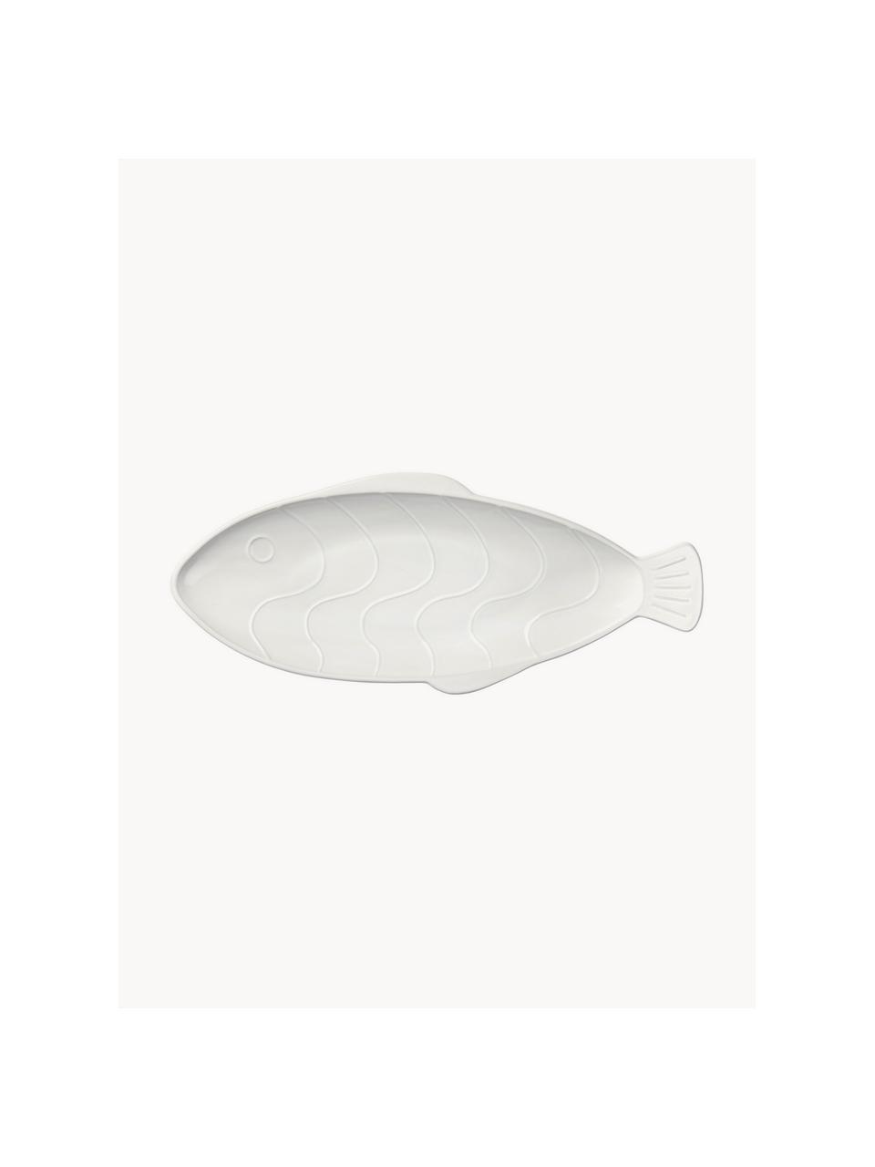 Plat de service Pesce, Grès cérame, Blanc, larg. 41 x long. 18 cm