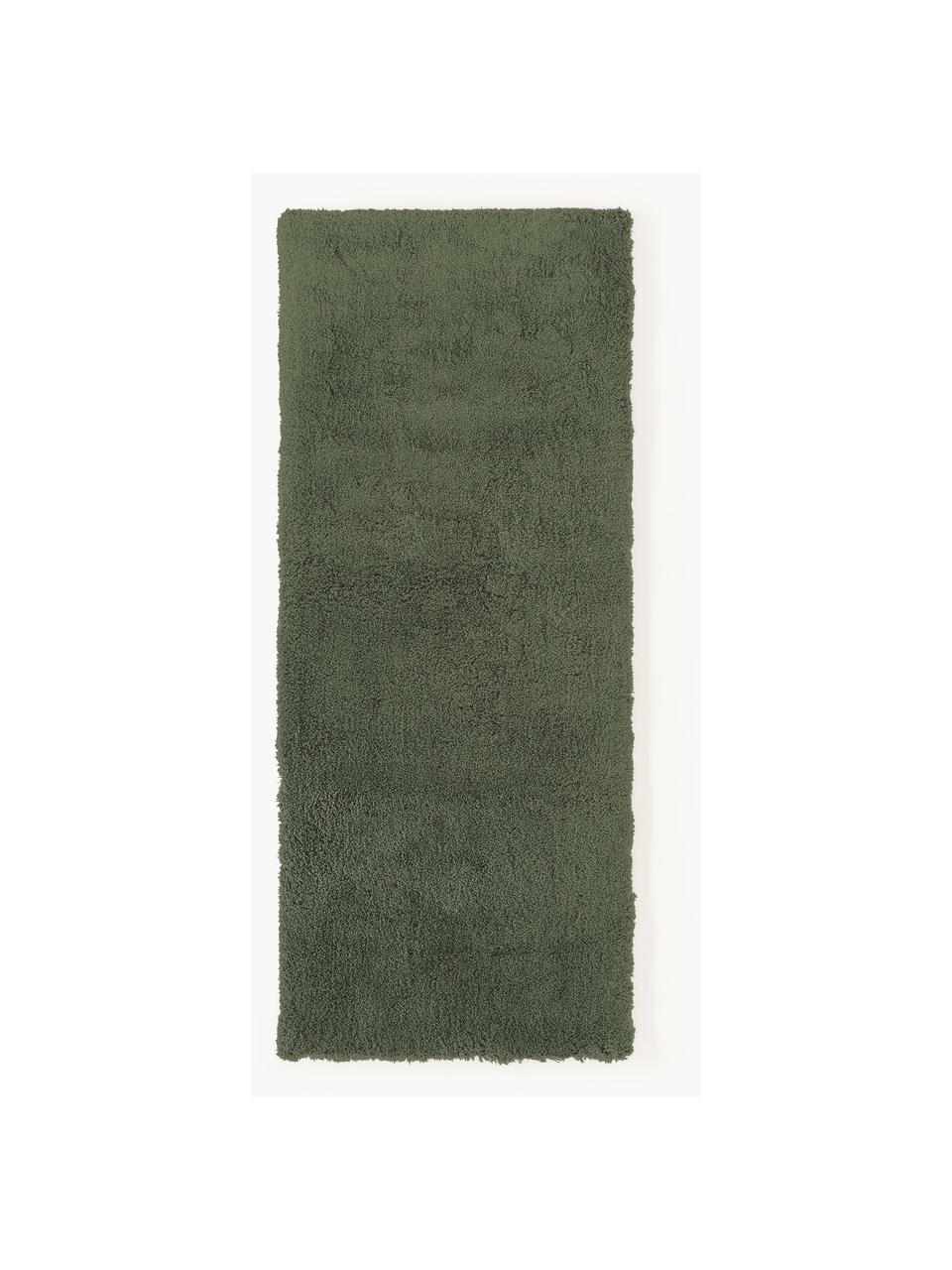 Passatoia morbida a pelo lungo Leighton, Retro: 70% poliestere, 30% coton, Verde scuro, Larg. 80 x Lung. 200 cm