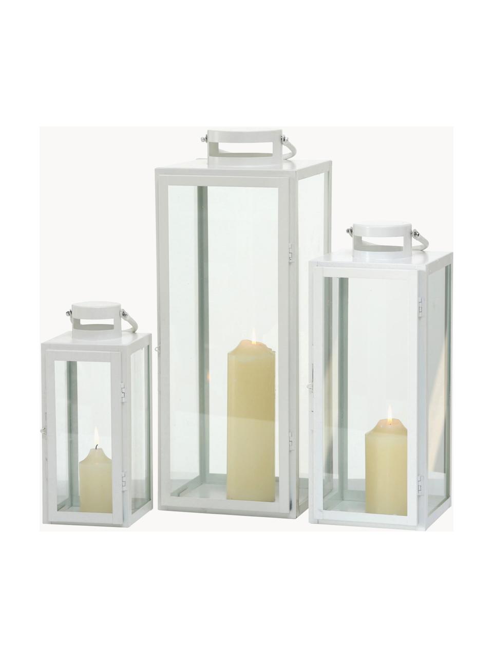 Lantaarnset Arana van glas, 3-delig, Glas, gecoat metaal, Wit, transparant, Set met verschillende formaten