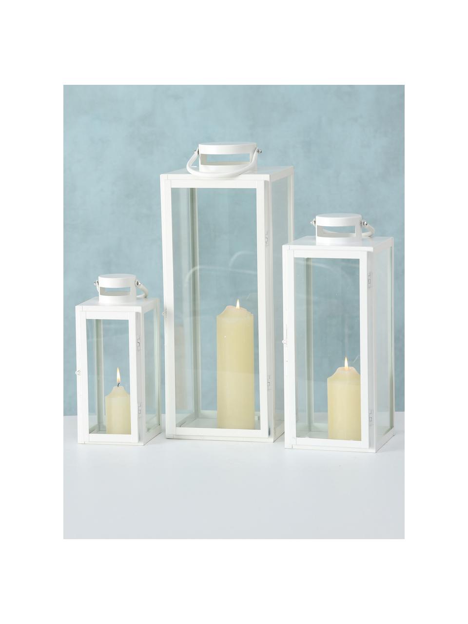 Laternen Arana aus Glas, 3er-Set, Glas, Metall, beschichtet, Weiss, Transparent, Set mit verschiedenen Grössen