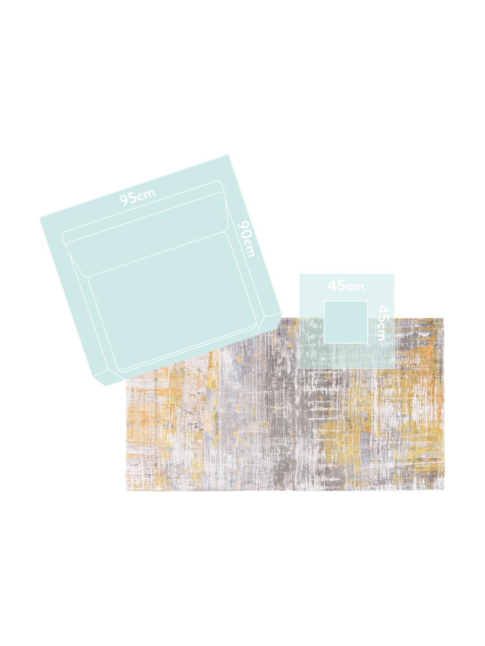 Tappeto di design grigio/giallo Streaks, Tessuto: Jacquard, Retro: Miscela di cotone, rivest, Giallo, grigio, bianco, Larg. 140 x Lung. 200 cm (taglia S)