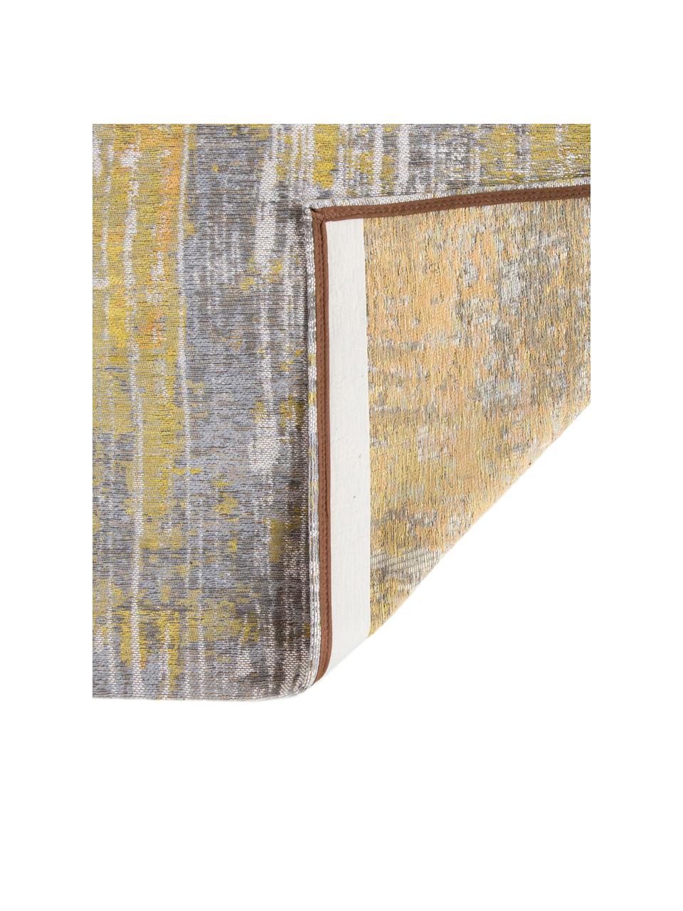 Design vloerkleed Streaks in grijs/geel, Bovenzijde: 85% katoen, 15% hoogglanz, Weeftechniek: jacquard, Onderzijde: katoenmix, latex coating, Geel, grijs, wit, B 80 x L 150 cm (maat XS)