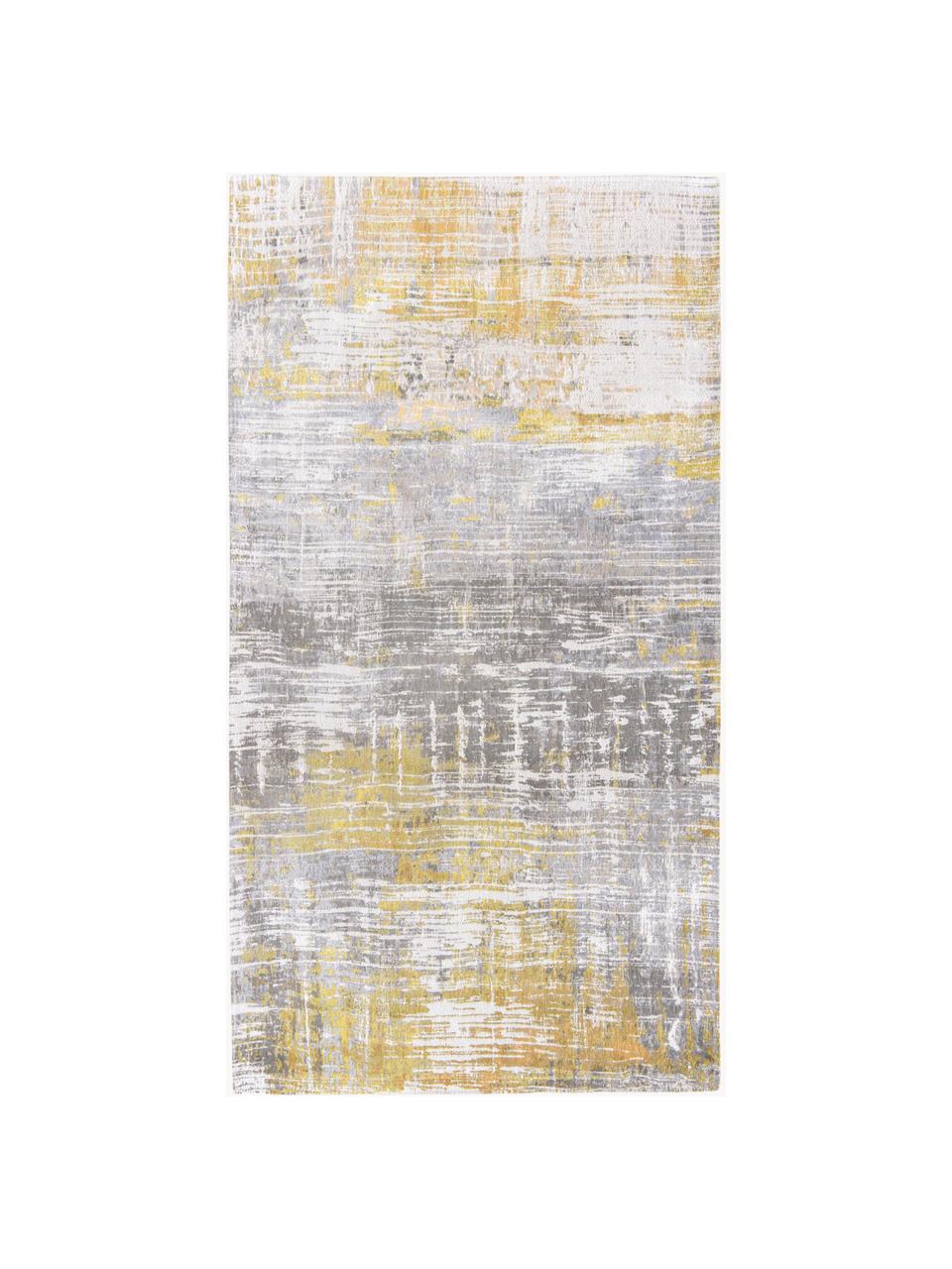 Tappeto di design Streaks, Retro: misto cotone, rivestito i, Giallo, grigio, Larg. 80 x Lung. 150 cm (taglia XS)