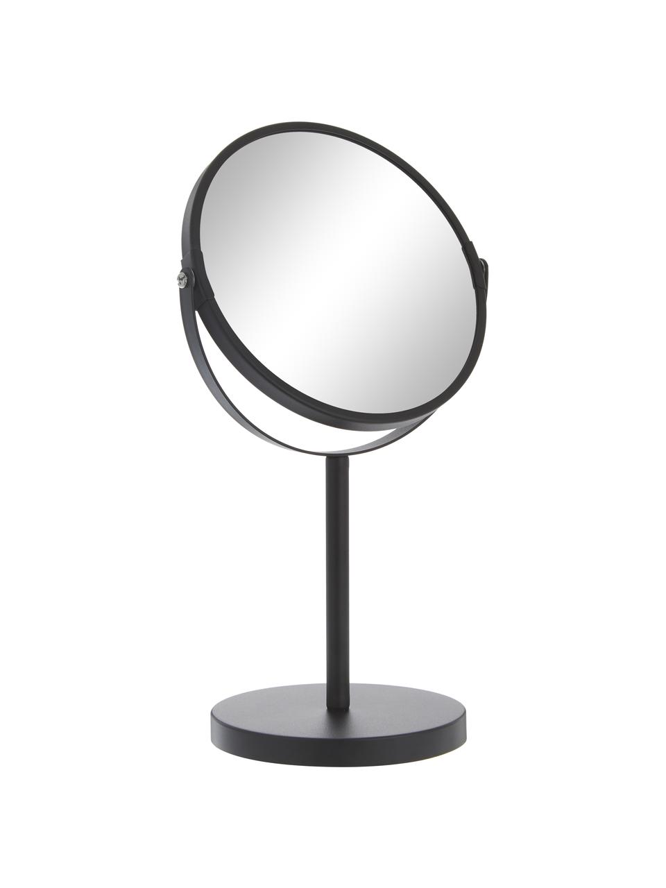 Ronde make-upspiegel Classic met vergrootglas en metalen voet, Frame: gecoat metaal, Zwart, Ø 20 x H 35 cm