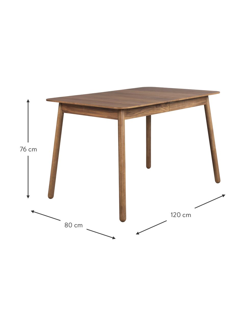 Mesa de comedor extensible de madera de nogal Glimps, Patas: madera de nogal maciza, Tablero: fibras de densidad media , Madera de nogal, An 120 - 162 x F 80 cm