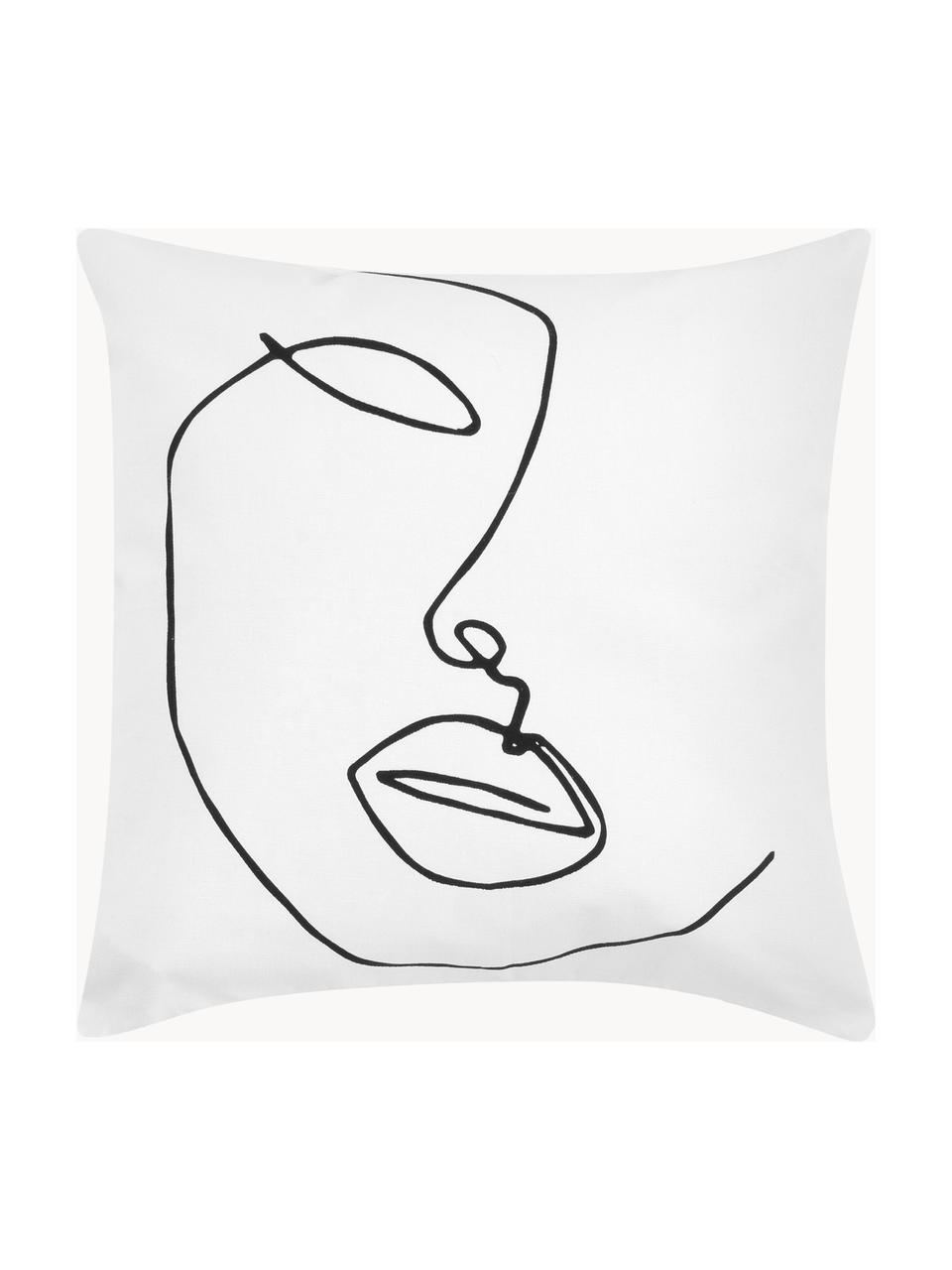 Kissenhülle Ariana mit abstrakter One Line Zeichnung, Webart: Panama, Weiss, Schwarz, B 40 x L 40 cm