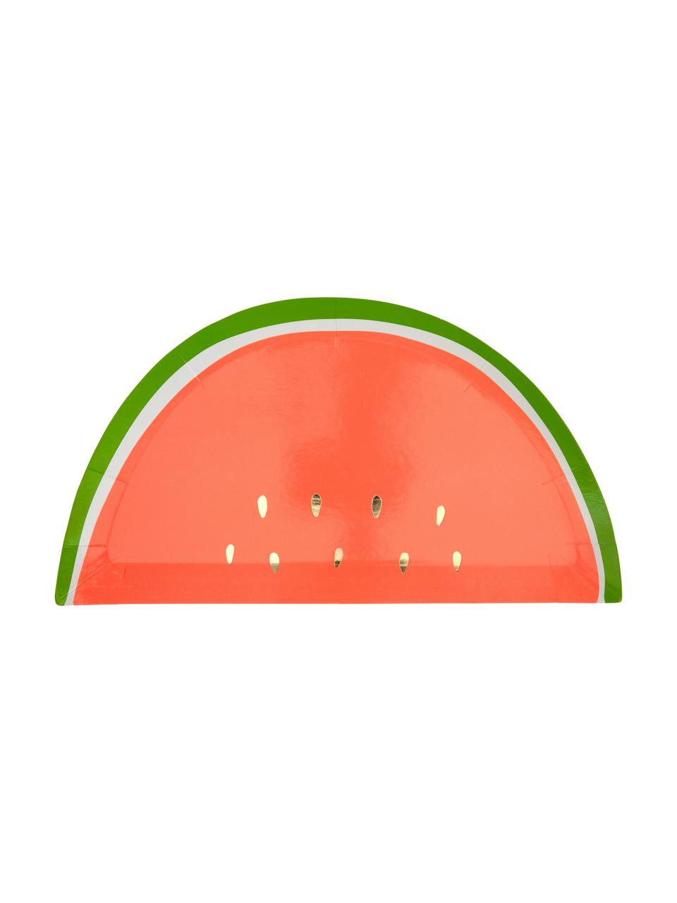 Papier-Teller Watermelon, 8 Stück, Papier, foliert, Rot, Grün, Goldfarben, B 28 x T 15 cm