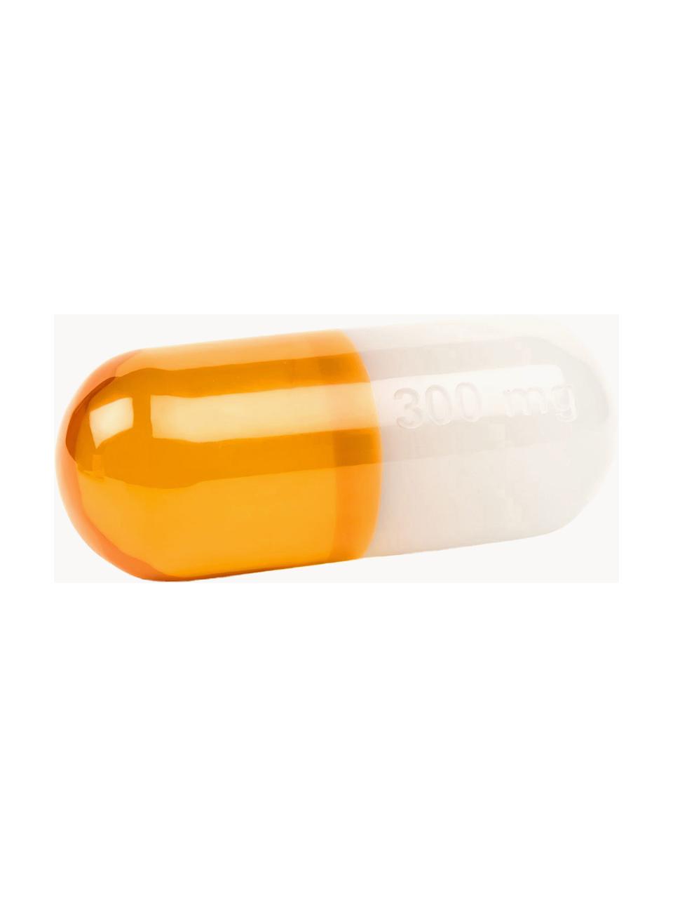 Pieza decorativa Pill, Poliacrílico pulido, Blanco, naranja, An 24 x Al 9 cm