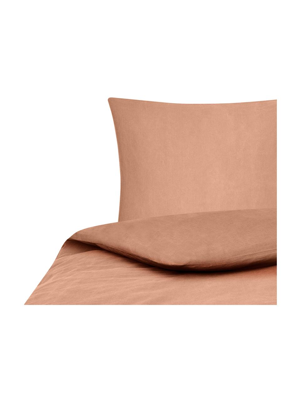 Pościel z bawełny efektem sprania Arlene, Morelowy, 135 x 200 cm + 1 poduszka 80 x 80 cm