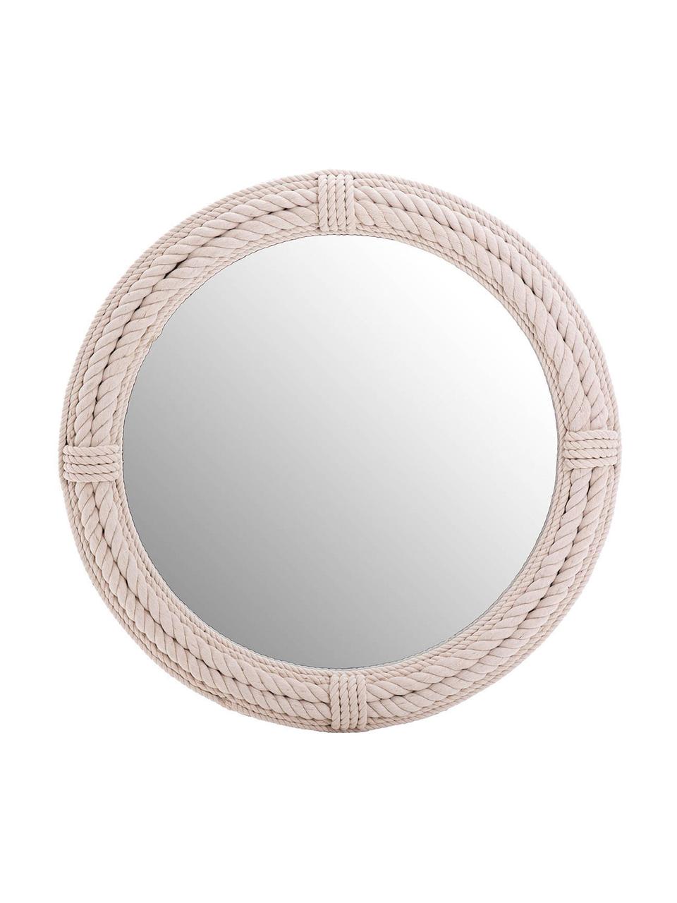 Espejo de pared redondo de cuerda Ramos, Parte trasera: tablero de fibras de dens, Espejo: cristal, Beige, Ø 90 x F 6 cm