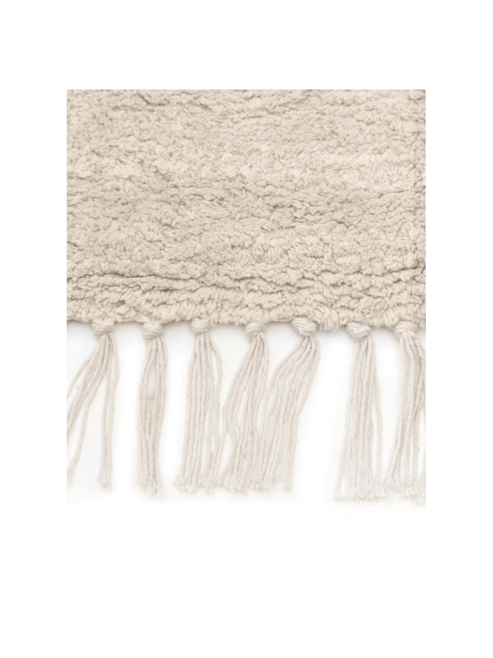 Alfombra artesanal de algodón con flecos Asisa, Beige, blanco, An 80 x L 150 cm (Tamaño XS)