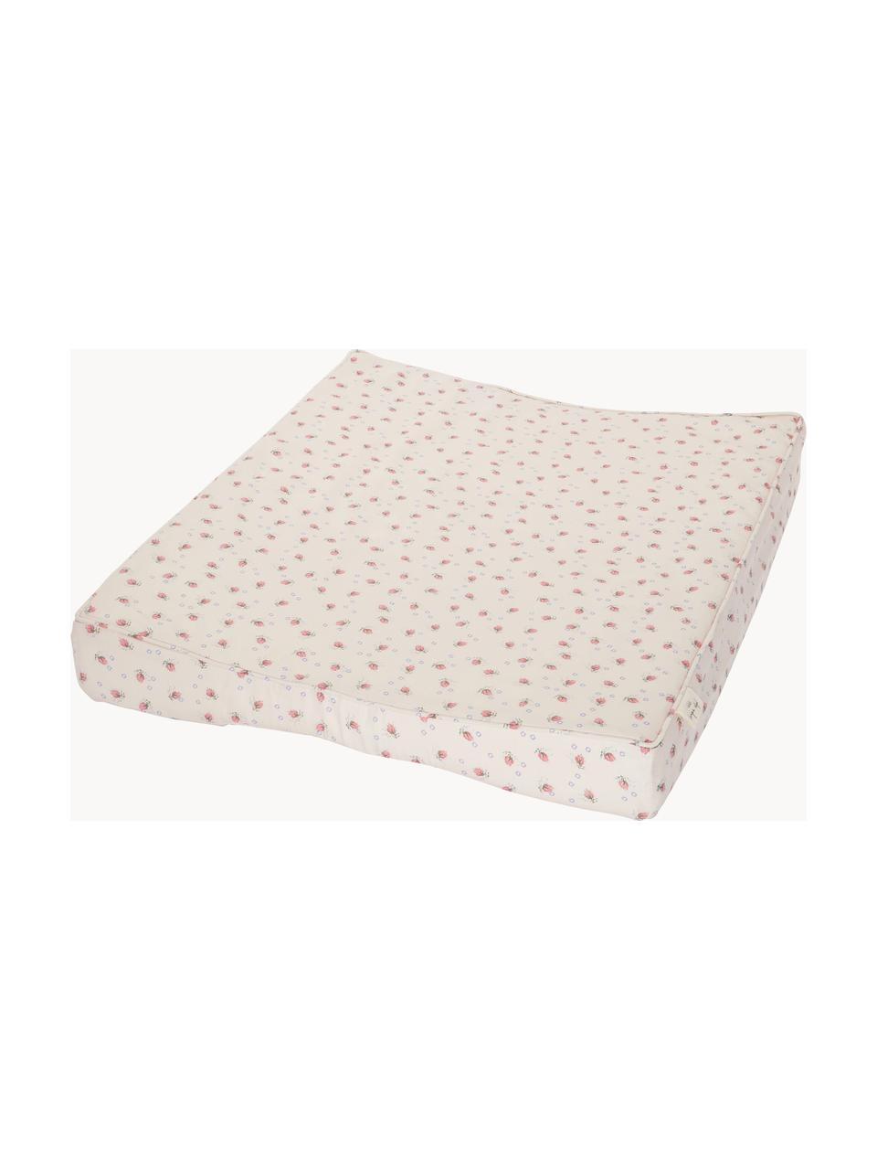 Matelas à langer en coton bio Cozy, Blanc cassé, motif rose, larg. 50 x long. 65 cm