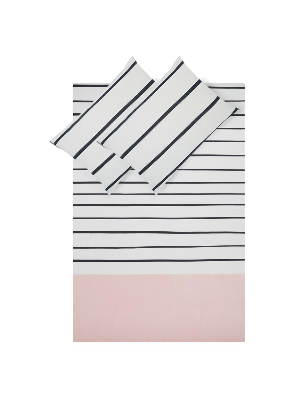 Drap plat en coton Blush, Blanc, rose vif, noir, 240 x 270 cm