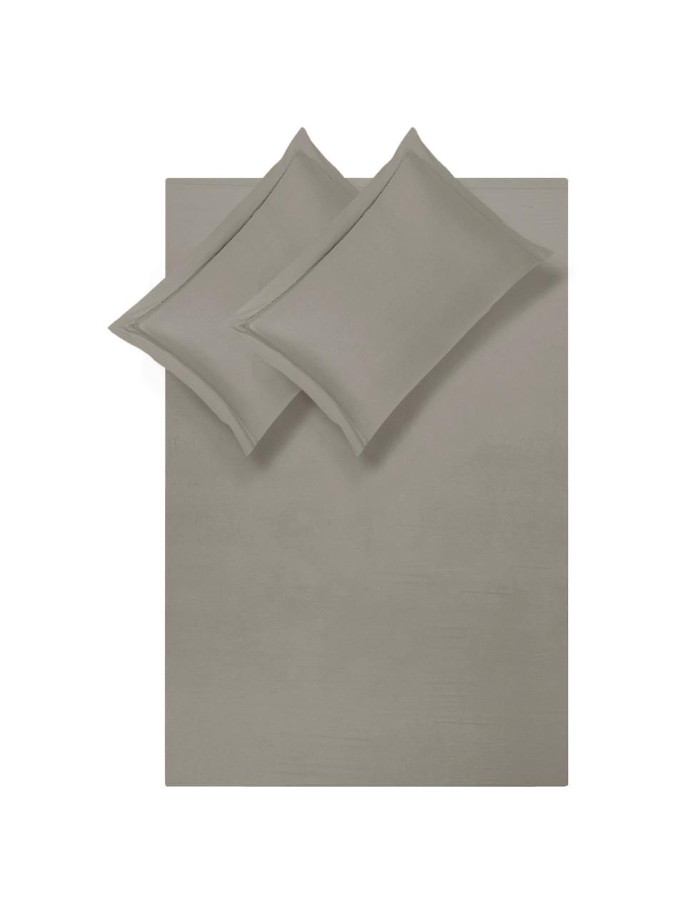 Set lenzuola in raso di cotone Cleo, Taupe, 260 x 295 cm + 2 federe 50 x 80 cm x lenzuola 180 x 200 cm