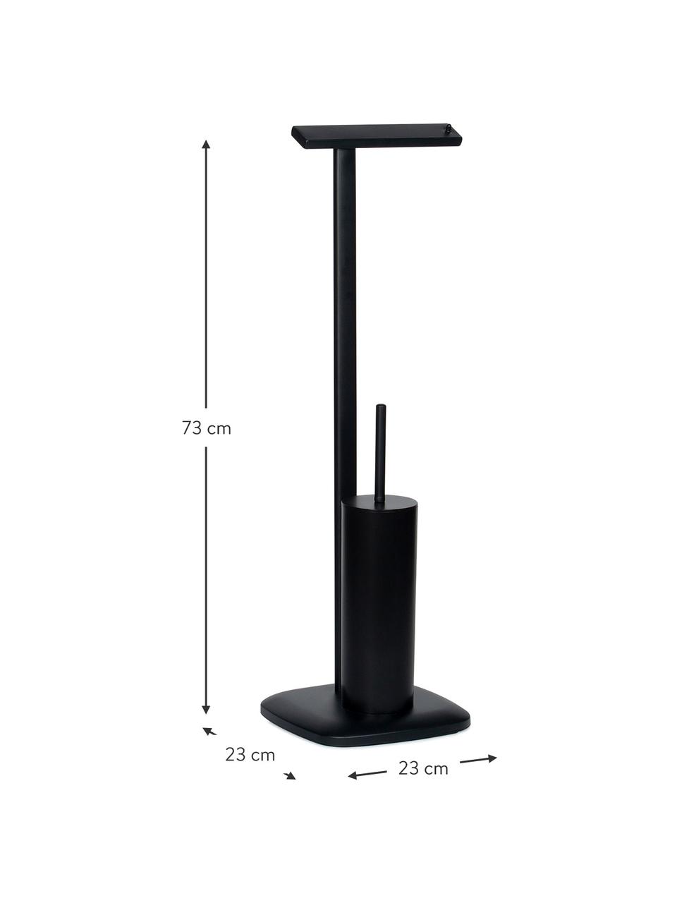 Držák na toaletní papír s WC kartáčem Deptford, Potažený kov, Černá, Š 23 cm, V 73 cm