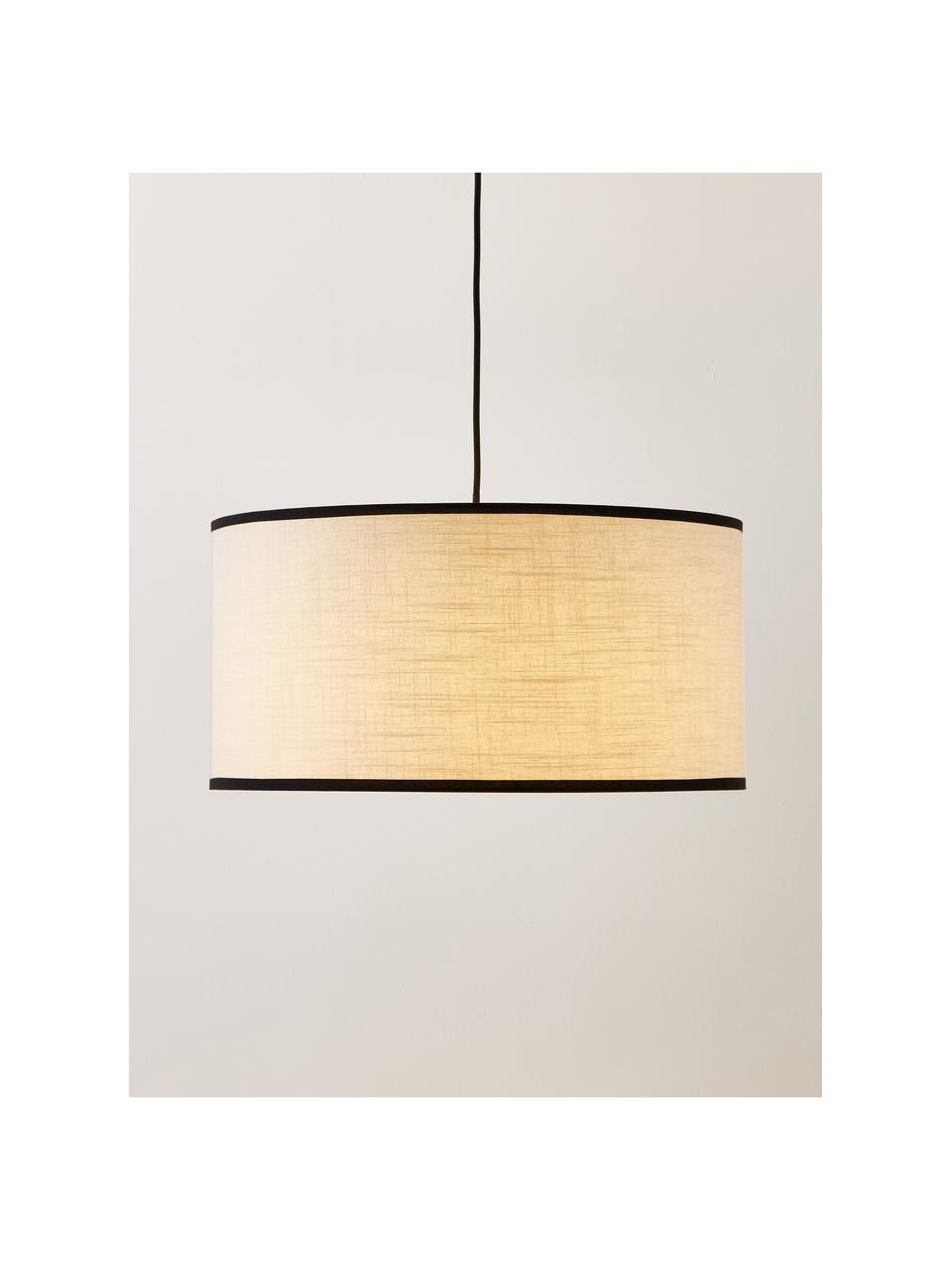 Hanglamp Claudette met linnen lampenkap, Lampenkap: linnen,gestructureerd, Wit, zwart, Ø 50 x H 25 cm