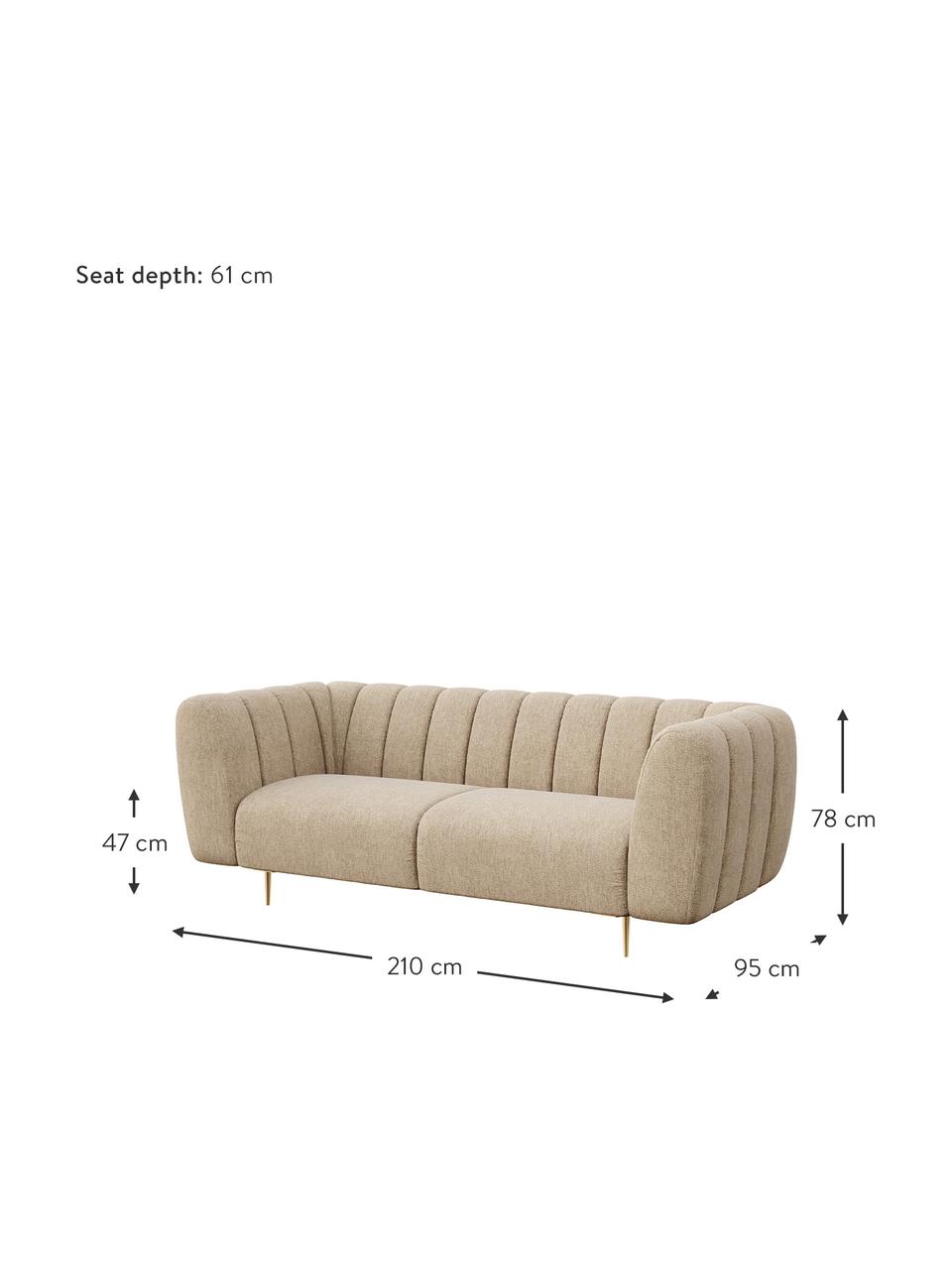 Sofa Shel (3-osobowa), Tapicerka: 100% aksamit poliestrowy , Nogi: metal powlekany, Beżowa tkanina, odcienie mosiądzu, S 210 x G 95 cm