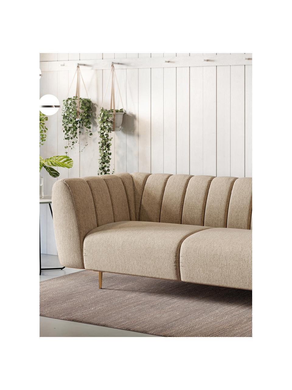 Divano 3 posti in tessuto beige Shel, Rivestimento: 100% poliestere Con 50.00, Seduta: molle a onda, schiuma, Struttura: legno duro, legno morbido, Piedini: metallo rivestito, Tessuto beige, ottonato, Larg. 210 x Prof. 95 cm